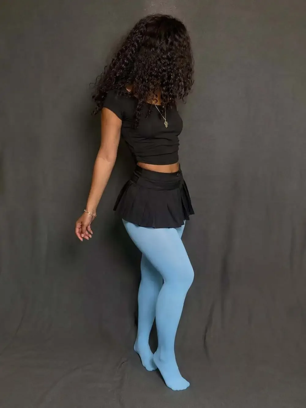 Frola Cpaque Microfiber Color Tights in Light Blue, Size 2XL